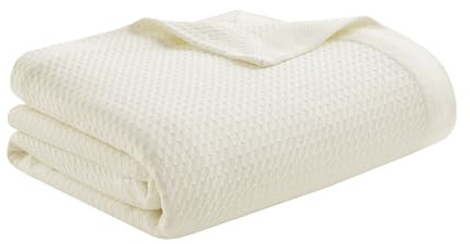 Madison Park 100% Egyptian Cotton Lightweight Summer Blanket, Breathable Waffle Knit Design, Soft Cozy All-Season Throw for Bed, Couch or Sofa, Cream King Size (108x90)