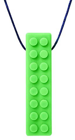 ARK® Collana da masticare in diversi spessori con guinzaglio regolabile e istruzioni ATC (lingua italiana non garantita) – Collana Sensory Block, masticare, dentizione, autismo Brick strutturato verde