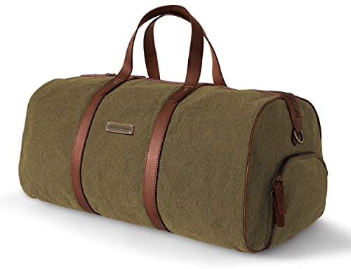 DRAKENSBERG Weekender 'Toby' - kleine Reisetasche mit Schuhfach, Wochenend- und Sport-Tasche, Handgepäck tauglich, Damen, Herren, nachhaltig handgemacht, Canvas, Leder, 40L, Olivgrün, DR00115