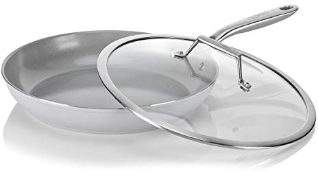 TECHEF - CeraTerra 12 Ceramic Nonstick Frying Pan Skillet with Glass Lid, (PTFE, PFAS, and PFOA Free), Dishwasher Oven Safe, Stainless Steel Handle, Induction-Ready, Made in Korea (12-in with Lid)