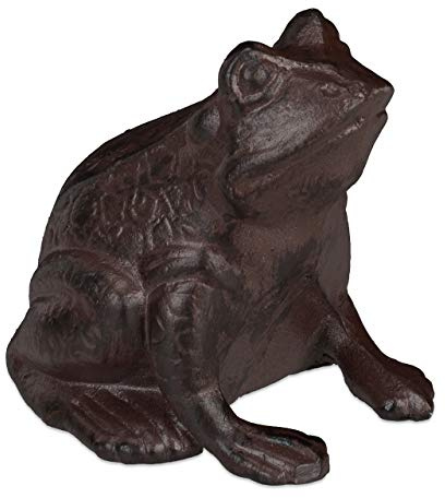 Relaxdays 2 x Gartenfigur Frosch, sitzend, aus Gusseisen, antike Optik, wetterfest, Gartendeko, Balkon, Froschfigur, braun