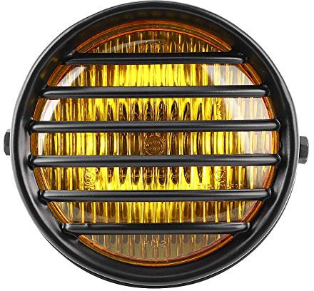 Qiilu Faros delanteros de motocicleta de 6 pulgadas, faro redondo de motocicleta Parrilla cubierta de lente 35W Bombilla halógena Faro de moto universal(Vidrio amarillo)