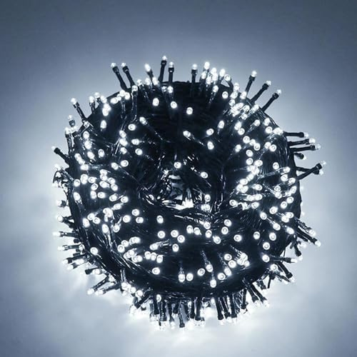 Luccika Julkrans med LED-lampor på grön kabel, för inomhus- och utomhusbruk, 31 V-styrenhet med 8 uppsättningar ljus och minne (kallvit, 25 m, 500 LED)