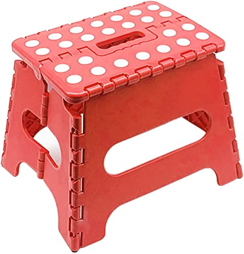 Taburete Plegable Multiusos,Escalón con Mango, hasta 120 kg, para Cocina, baño, jardín. (Rojo, 29x22x22cm)
