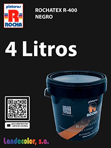Pinturas Rocha ROCHATEX R-400, Pintura plástica de muy altas prestaciones para interior y exterior, Super resistente a las manchas, agua y agentes atmosféricos, Negro, 4lt