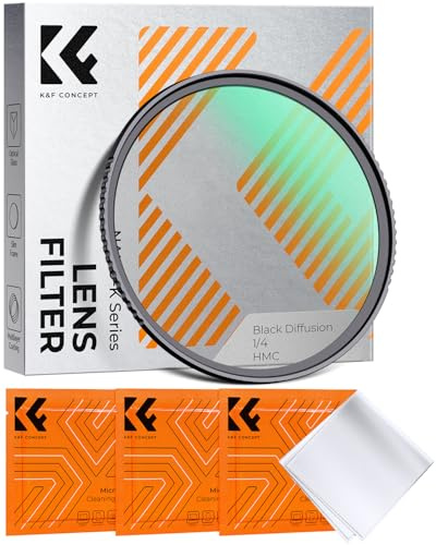 K&F CONCEPT Filtre Black Diffusion 1/4 72mm et 3 Chiffons de Nettoyage Emballés sous Vide Black-Mist Filtre Effet Cinématique pour Objectif Appareil Photo Numérique (K-Série)