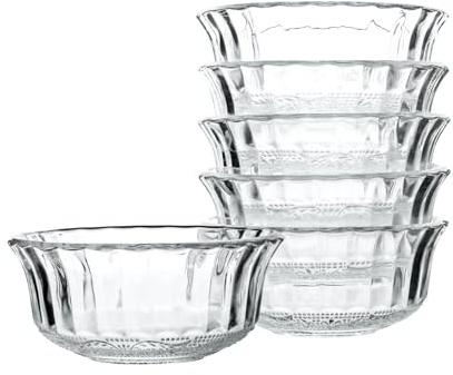 HillSpring Small Glass Bowls for Dessert, Snack, Fruit, or Nuts, 4.5 Textured Bowls Set for Kitchen Prep, 9.5 ounce Capacity Dip Bowls, Portion Control Bowls, Set of 6 (6)