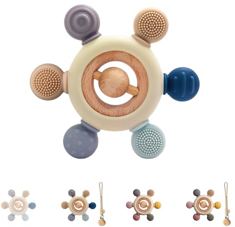 Bosmik Anneau Dentition Bebe Refrigerant avec Attache Tetine - Jouet Bebe 0-3 Mois - Produit Bebe - Accessoire Bebe Naissance - Sans BPA - Cadeau Naissance Garcon Fille (Gouvernail A)