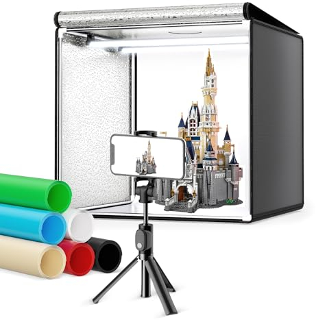 SenDeluz Softbox für Fotostudio 50X50X50 cm, Professionelle tragbare Fotostudio-Box mit 2 abnehmbaren dimmbaren LED-Streifen & 5500K, 6 Farben Backdrops für die Produktfotografie