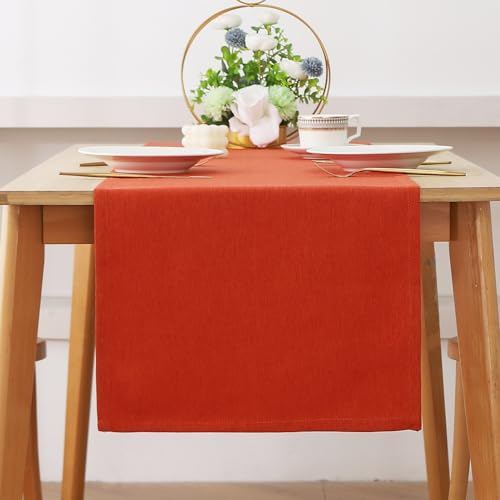 Tischläufer Modern, Tischläufer Leinenoptik Abwaschbar, Wasserabweisend Fleckschutz Table Runner Tischwäsche, Tischdecke Tischdekoration Für Küche Esstisch Tisch Party Urlaub (40 x 180 cm,Orange)