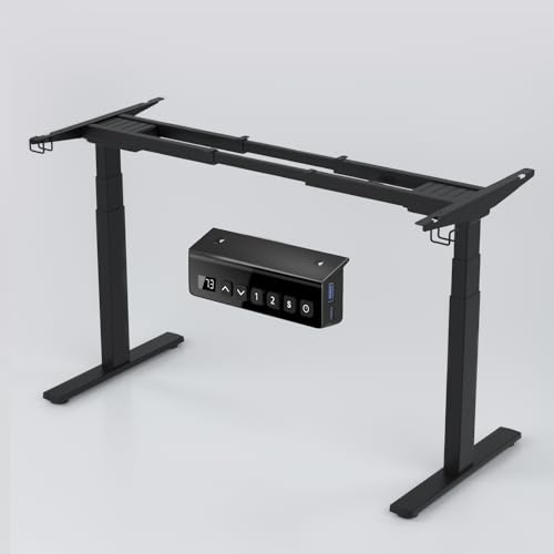ERGOMAKER Standing Desk Frame with Dual Motor 3-Stage Height Adjustable Electric Desk Frame with Automatic Memory Smart Handset Hooks for Home Office (3 Stage|Dual Motor, Black)