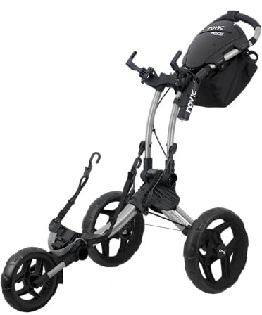 Clicgear Rovic RV1D 2.0 Disc Golf Push Cart | 3-Wheel| Fits All Disc Golf Backpacks (Silver/Black)