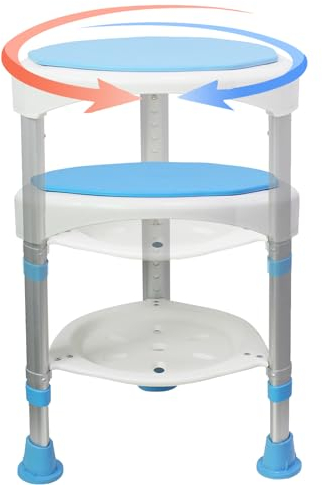 FIVMEN Duschhocker Duschstuhl 360° Drehbarer Badhocker Duschhilfe Höhenverstellbar 45-57cm Duschsitz Anti-Rutsch Badsitz für Senioren Belastbar bis 200 kg, CST-3068