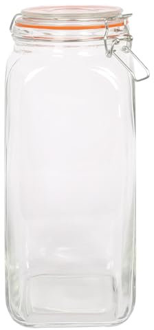 Argon Tableware 2L Square Glass Jar with Clip-top Lid - Airtight Kitchen Mason Jar Food Storage Preserving Container for Pickling, Chutney, Jam, Coffee, Oats
