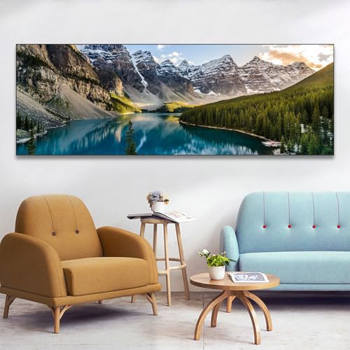 BNREDA Stampa su tela con montagne, paesaggio naturale, moderna, grande XXL, per camera da letto, soggiorno, tramonto, mare, spiaggia, senza cornice (C, 40x120cm, Senza cornice)