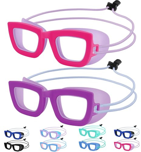 Vvinca Kids Swim Goggles, 2 Packs Toddlers Swimming Goggles Bungee Strap No Hair Pulling Anti-Fog UV Protection Leak-Proof Sunglasses Design Swim Glasses Pool Goggles for Ages 3-10 Boys Girls Gift
