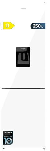 Cecotec Frigorífico Combi 250L Dispensador de Agua Bolero Coolmarket Combi 250 WD Total White Glass D. Altura 180cm, Ancho 55cm, No Frost, Compresor Inverter, Bajo Consumo, Puerta Reversible y Alarma