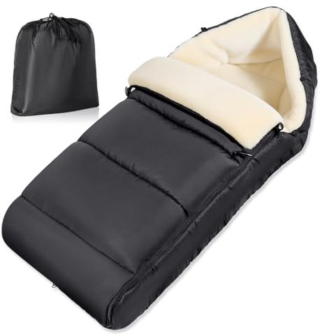 Fußsack Kinderwagen Winter, Universeller Fußsack Buggy mit Verstellbarer Reißverschlus, Einfacher Zugang, Abnehmbar & Langlebig, Wasserdicht, Warmes Dickes Gewebe, Waschbar, Klassisches Schwarz