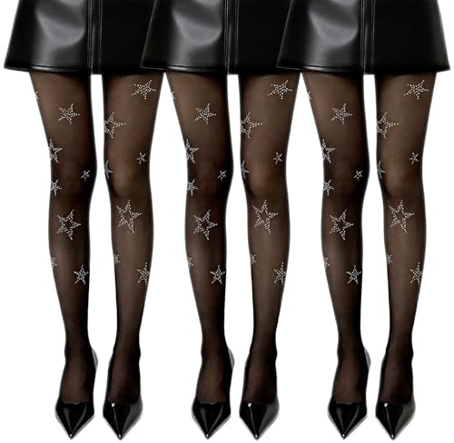 SAIIURV 3 Paia Collant Donna Fantasia, Elastico Nero Collant Calze Sexy Calzamaglia Donne, Una taglia (IT, Testo, Taglia unica, Regular, Regular, Nero)