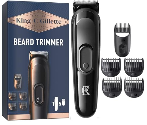 King C. Gillette Rasoio Elettrico Barba, Regolabarba Uomo Senza Fili con 5 Pettini Intercambiabili, 1 Spazzolina di Pulizia, 1 Caricatore e 1 Custodia con Zip