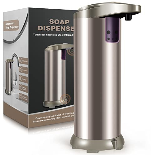 Electric Automatic Touchless Soap Dispenser, Fits Most Soaps, 3 Soap Levels, Battery Operated No Touch Soap Dispensers, Stainless Steel Auto Motion Sensor HandsFree Dish Soap Pump for Kitchen Bathroom