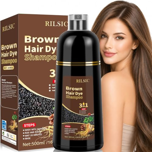 Hair Dye Shampoo 3 en 1 Cubre Canas, Marrón Champú Tinte Cubre Canas