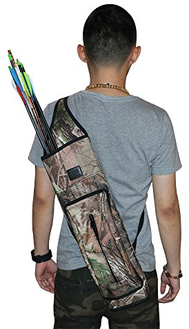 Huntingdoor Rückenköcher mit Verstellbarem Schultergurt und aufgesetzter Tasche Pfeilköcher Pfeilhalter 54X17cm für 50 Pfeile Bogenschießen Köcher Schwarz/Camo (Camo)