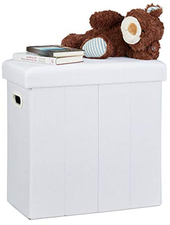 Relaxdays Puff Almacenaje Plegable con Tapa, Poliéster, Blanco, 49,5 x 46 x 25,5 cm
