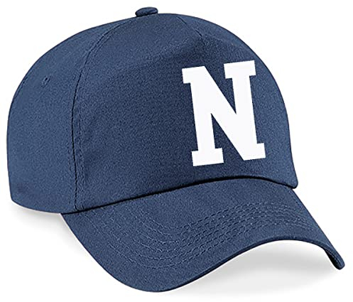 4sold Lässige 100% Baumwolle Atmungsaktiv Alphabet A-Z Marineblau Caps Weiß Brief Hut Hüte Unisex Jungen Mädchen Cap Baseball Kinder Mütze Kappe Buchstabe (N)