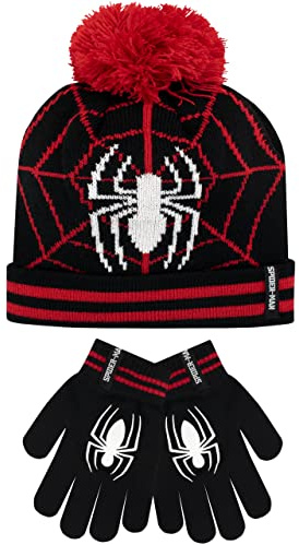 Marvel Set de gorro y guantes de invierno para niños Spiderman Negro Talla única