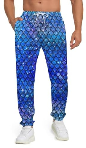 ISMV Fish Scale Pants Men's Sweatpants Halloween Pants Jogger Drawstring Running Medium