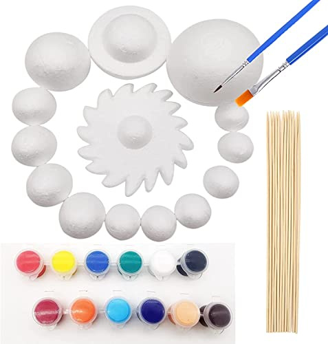 Huimai Kit de modèle de système Solaire pour Enfants Comprend 14 pièces Mixtes de Grandes Boules en Mousse, 12 bâtons en Bambou, 12 pigments de Couleur, pour Votre Propre système Solaire