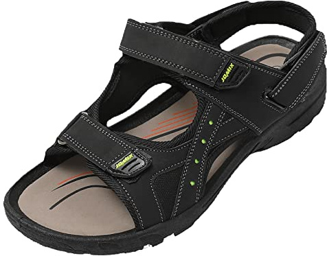 JOMIX Sandali Uomo Estivi Sportivi Aperti Trekking Mare Spiaggia in Eco-Pelle Cuoio Gomma SU8048 (Nero, 44)