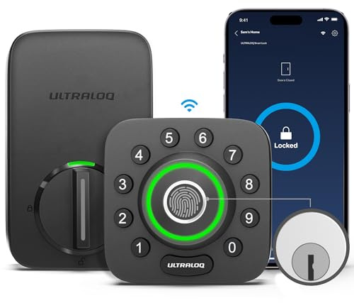 ULTRALOQ U-Bolt Pro WiFi Smart Lock with Door Sensor, 8-in-1 Keyless Entry Door Lock with Fingerprint ID, App Remote Control, Built-in WiFi Keypad Deadbolt, Auto Unlock, IP65 Waterproof, Easy Install