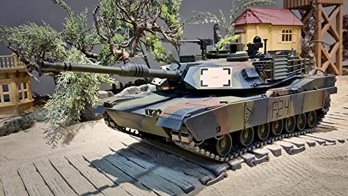 ES-TOYS Ferngesteuerter Panzer mit Schuss M1A2 Abrams Heng Long 1:16 mit Rauch&Sound + Stahlgetriebe + 2,4Ghz V7.0 - UPG-A