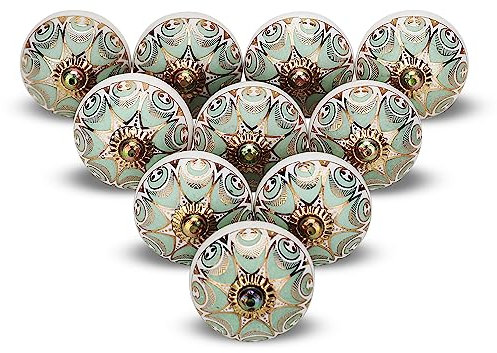 FURNISHFUL FINESSE Vert Clair Boutons de Porte D'armoire Boutons de Tiroir en Céramique Commode Pour Tiroir Cuisine et Meubles Placard et Poignées en - Lot de 6
