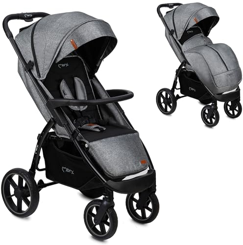 MoMi MIYA EVA, Kinder-Buggy Kinderwagen ab dem 6. Monat (bis 22 kg), regulierbarer 5-Punkt-Sicherheitsgurt, Einkaufskorb, Fußsack, Getränkehalterung, Regenschutz und Insektenschutz