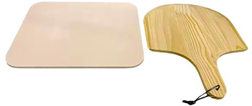 Pizza Grillstein - Pizza Backstein, Pizzastein zum Grillen, Quadratischer Backstein mit Holzschälpaddel, Pizza Backstein für knusprige Kruste, Handwerkerbrot, Küchenwerkzeuge |