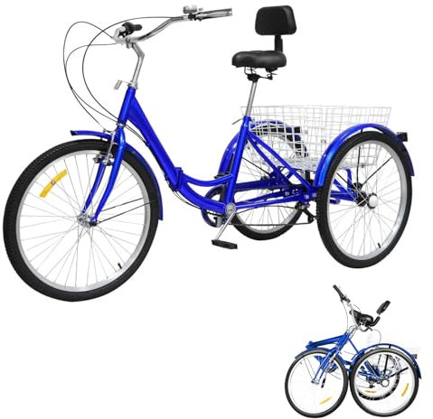 Charocean 24 Zoll Dreirad for Erwachsene Dreiräder 7 Gang Senioren Dreirad Erwachsene Lastenfahrrad Dreirad Fahrrad mit Lordosenstütze & Einkaufskorb, 3 Rad Fahrrad für Erwachsene (Blau)