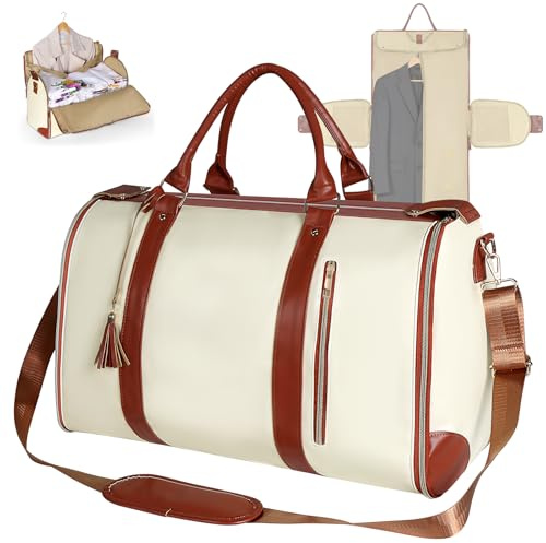 Geestock Borsa Porta Abiti da Viaggio per Donna, 2 in 1 Convertibile Borsone da Viaggio con Pouch Scarpe, Bagaglio a Mano Borsa per Abito per Viaggi di Lavoro, Matrimoni, Vacanze (Beige)