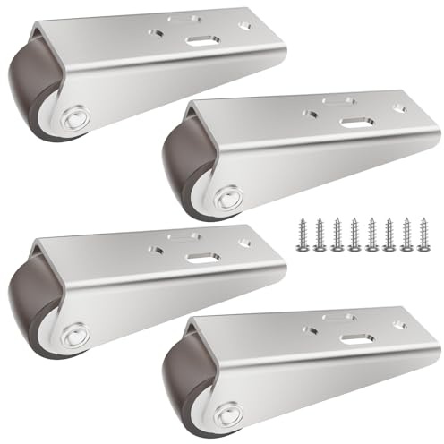 Mixizigoz Mini Low Profile Fixed Caster Wheels, Side Mount Caster Fit for Wooden Furniture, Cabinets, and Underbed Drawers - 0.9 Inch Silent Rubber Rolling Wheel with Screws (4)