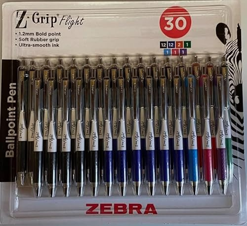 Zebra Z-Grip Retractable Ballpoint Pens, 30 Pack – Smooth Writing, Medium Point (1.2mm), Comfortable Grip, Durable Clip, Ideal for Office, School, and Everyday Use