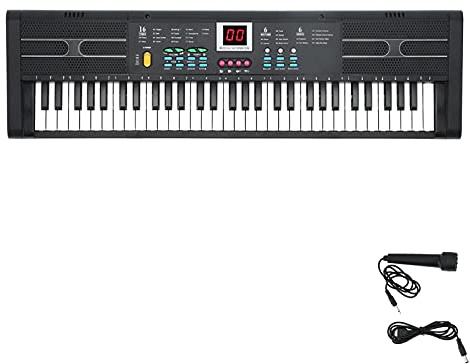 Piano de teclado eléctrico de 61 teclas con micrófono USB, diseño profesional, función de enseñanza, ideal para principiantes, negro, 23.6 x 6.7 x 1.8 pulgadas
