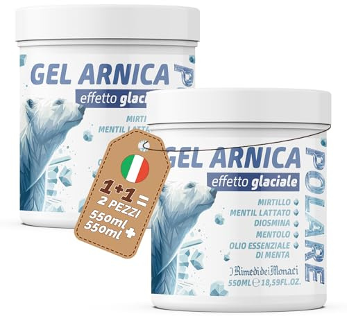 Gel Arnica Polare 2x550 ml - Effetto Glaciale con 5% di Mentolo, Diosmina e Olio di Menta - Allevia Muscoli Affaticati e Gambe Stanche - Made in Italy