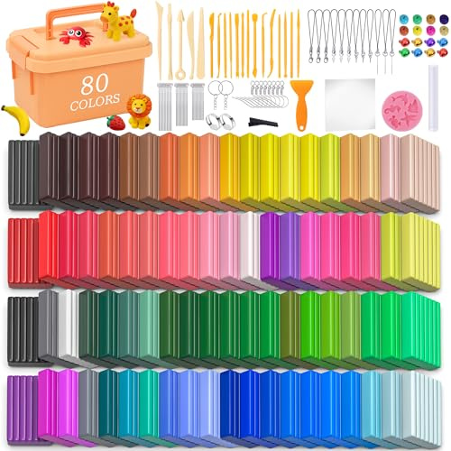 175 Pcs Polymer Clays 80 Bright Colors Oven Bake Clay Non-Sticky Modeling Clay DIY Starter Kit with Sculpting Tool and Accessories for Artists Jewelry Making Craft Gifts