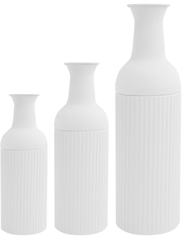 Blomvas-set, modern metallvas set om 3, stora golvvaser, hög blomvas för golv, vas dekoration för vardagsrum, sovrum, matplatser, hallar (vit)