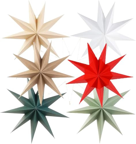 Estrella plegable de Navidad, 6 unidades, decoración navideña, hermosa decoración, decoración colgante de papel, estrella de papel, decoración para ventanas, Adviento, árbol de Navidad (C)