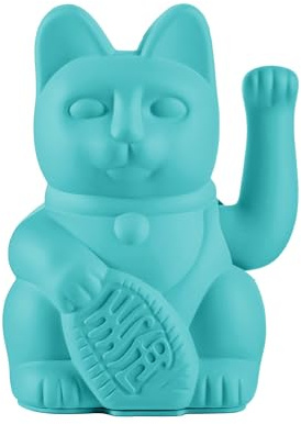 DONKEY Winkekatze Türkis – Einfarbige Glückskatze als Symbol für Freundschaft – Design-Dekofigur aus Kunststoff – ca. 15 cm – Maneki Neko für Geschenk & Zuhause