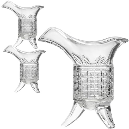 Veemoon Ensemble de 3 Verres à Liqueur Vintage en Verre Transparent Impériaux 10 Ml 1 Carafe de 120 Ml Distributeur de Vin Style Antique Chinois pour Maison et Fête