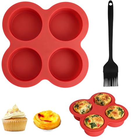 SERYUUT Stampo in silicone per muffin, per cupcake, muffin, 4 pezzi, in silicone, antiaderente, mini stampo da dessert con pennello, per forno, muffin, cupcake, mini cheesecake